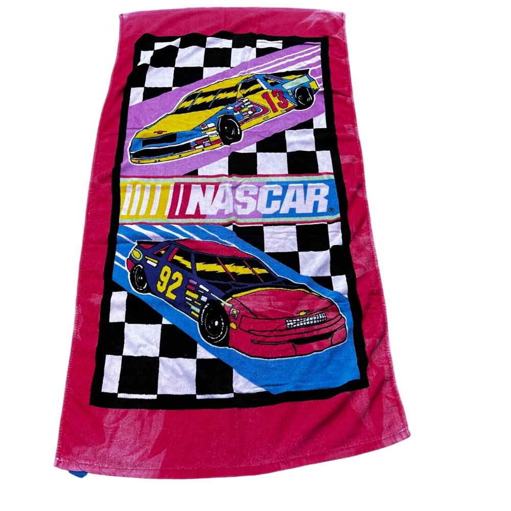 Vintage Jay Franco Nascar Beach Towel Red Race Cars
